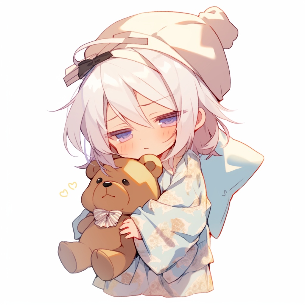 【ミニキャラ素材】おやすみ準備中のねむねむキャラver.2(パジャマ姿 / 5点セット / 商用OK)