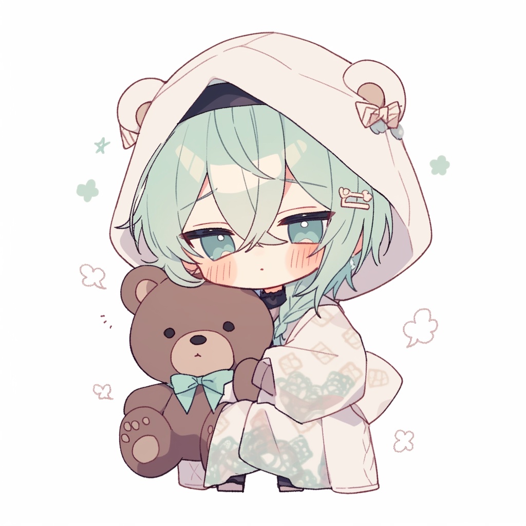 【ミニキャラ素材】おやすみ準備中のねむねむキャラver.2(パジャマ姿 / 5点セット / 商用OK)