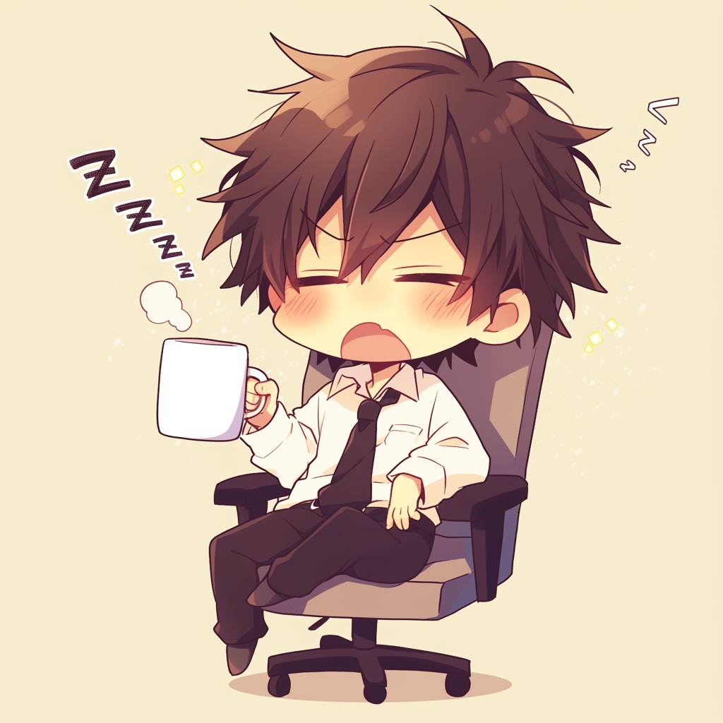 ゆるっと働く癒しのビジネスマンちびキャラ素材5種セット【デスクワーク・通勤・休憩中など】