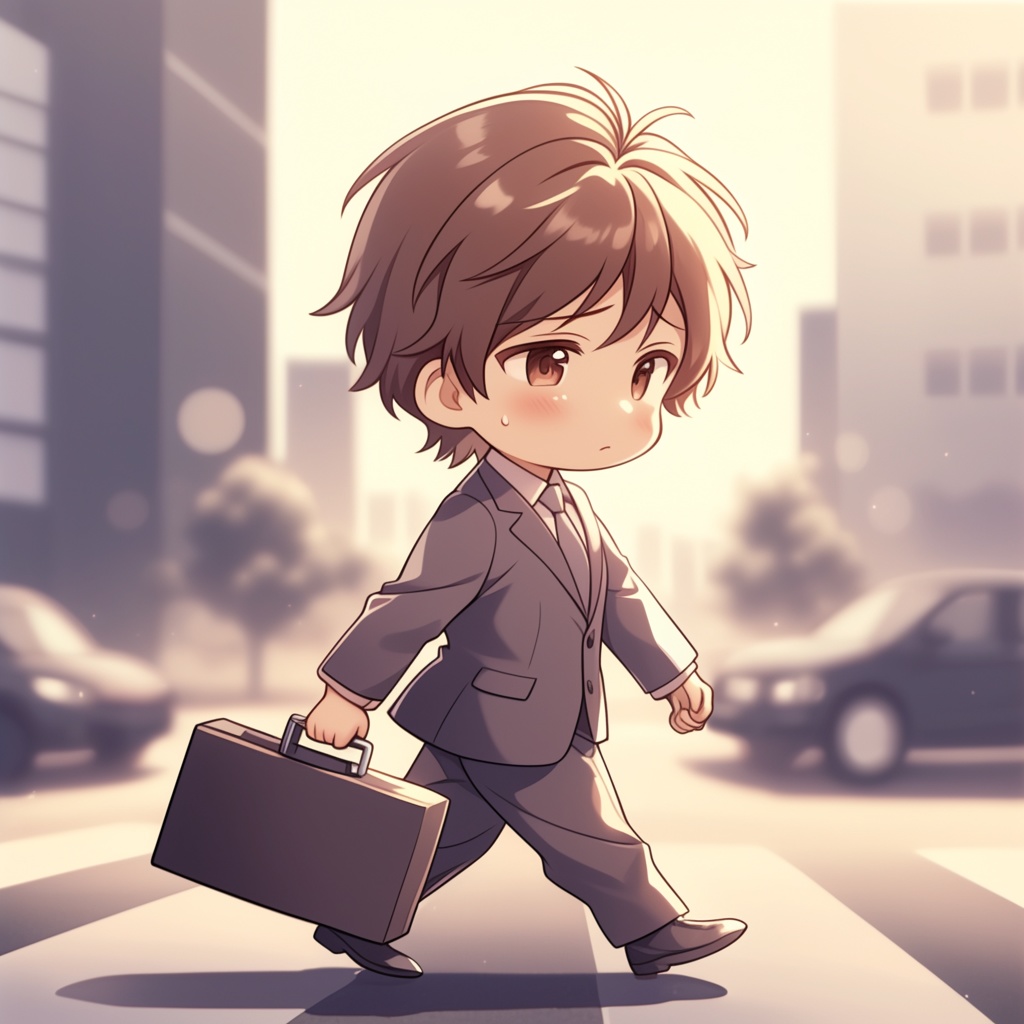 ゆるっと働く癒しのビジネスマンちびキャラ素材5種セットver.2【デスクワーク・通勤・休憩中など】