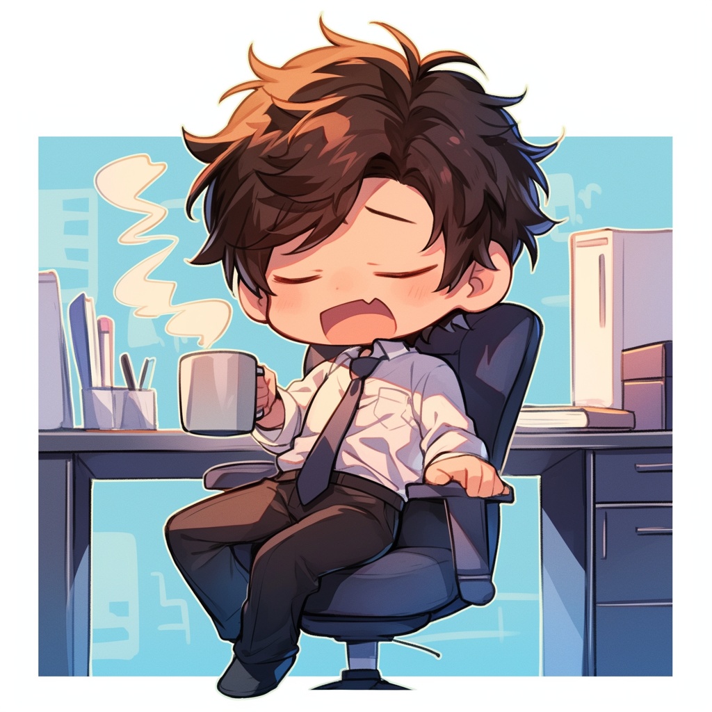 ゆるっと働く癒しのビジネスマンちびキャラ素材5種セットver.2【デスクワーク・通勤・休憩中など】