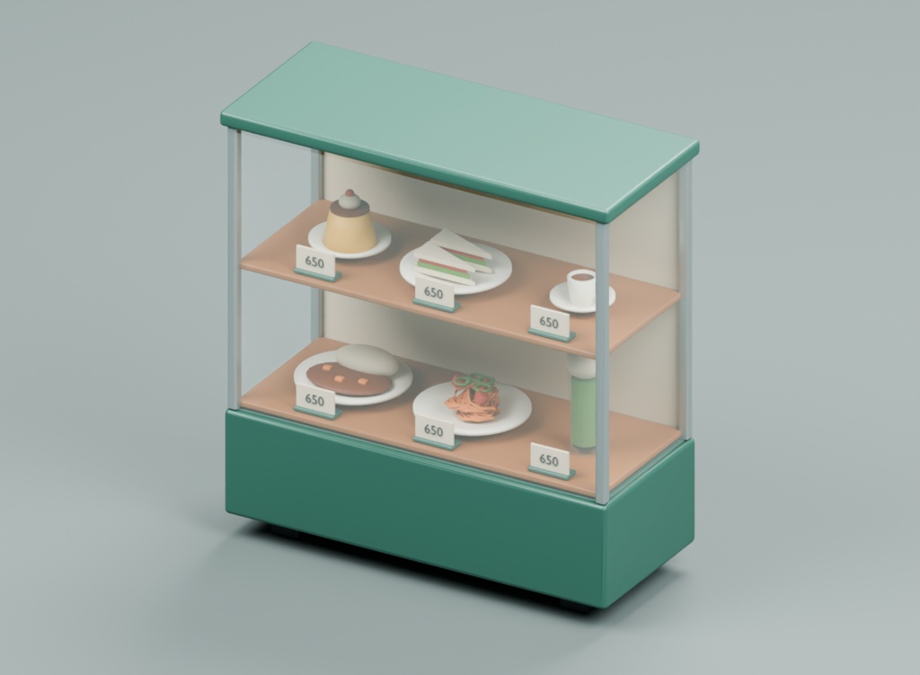 純喫茶の食品サンプル展示|3D素材9部品|FBX・GLB・Blender・Unity