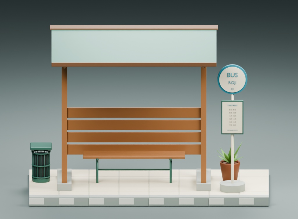 田舎の小さなバス待合所|3D素材8部品|FBX・GLB・Blender・Unity