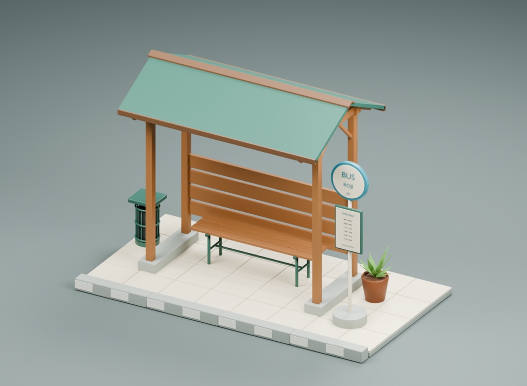 田舎の小さなバス待合所|3D素材8部品|FBX・GLB・Blender・Unity