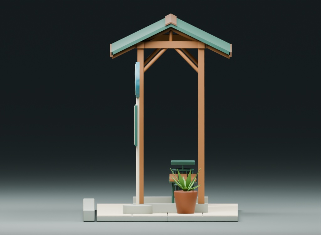 田舎の小さなバス待合所|3D素材8部品|FBX・GLB・Blender・Unity