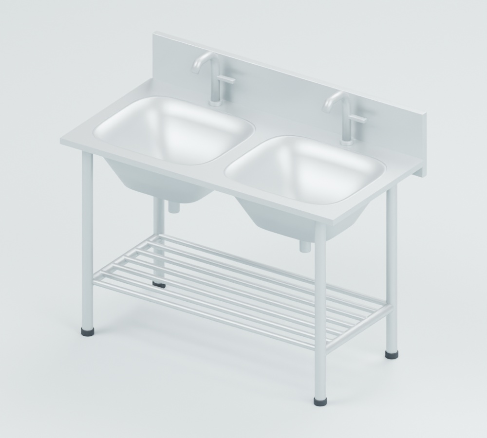 業務用二槽シンク|静止3D素材1種|Blender・FBX・GLB・OBJ