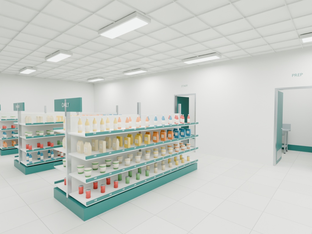 架空コンビニ 外観・内観セット|静止3D素材|Blender・FBX・GLB