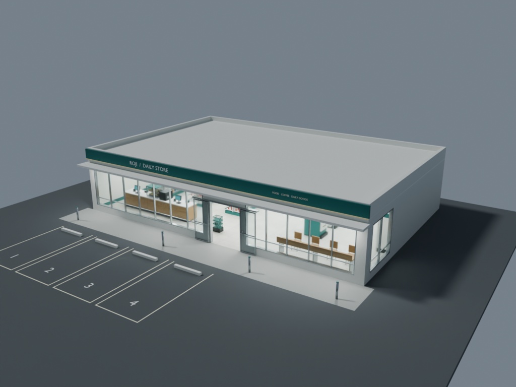 架空コンビニ 外観・内観セット｜静止3D素材｜Blender・FBX・GLB