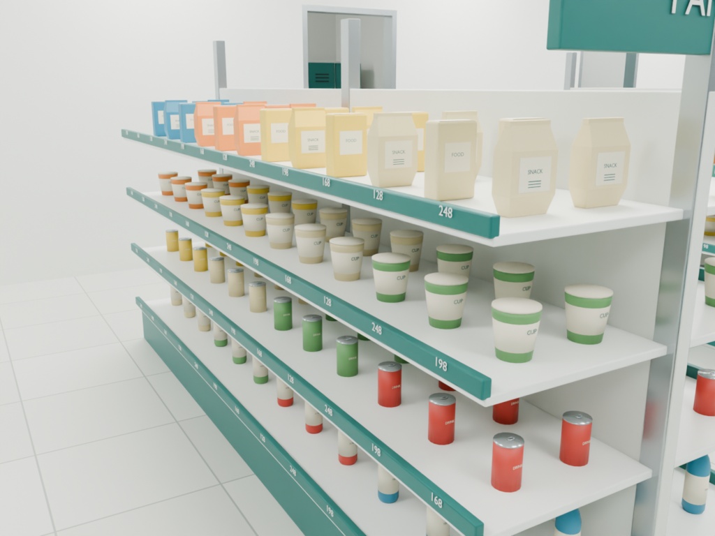 架空コンビニ 外観・内観セット|静止3D素材|Blender・FBX・GLB