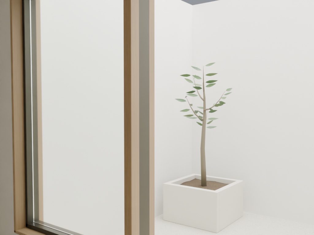 中庭のある小さなカフェ|家具あり・空室 3D背景素材