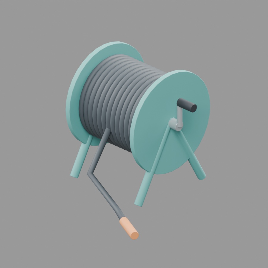 散水ホースリール|静止3D素材|Blender・FBX・GLB