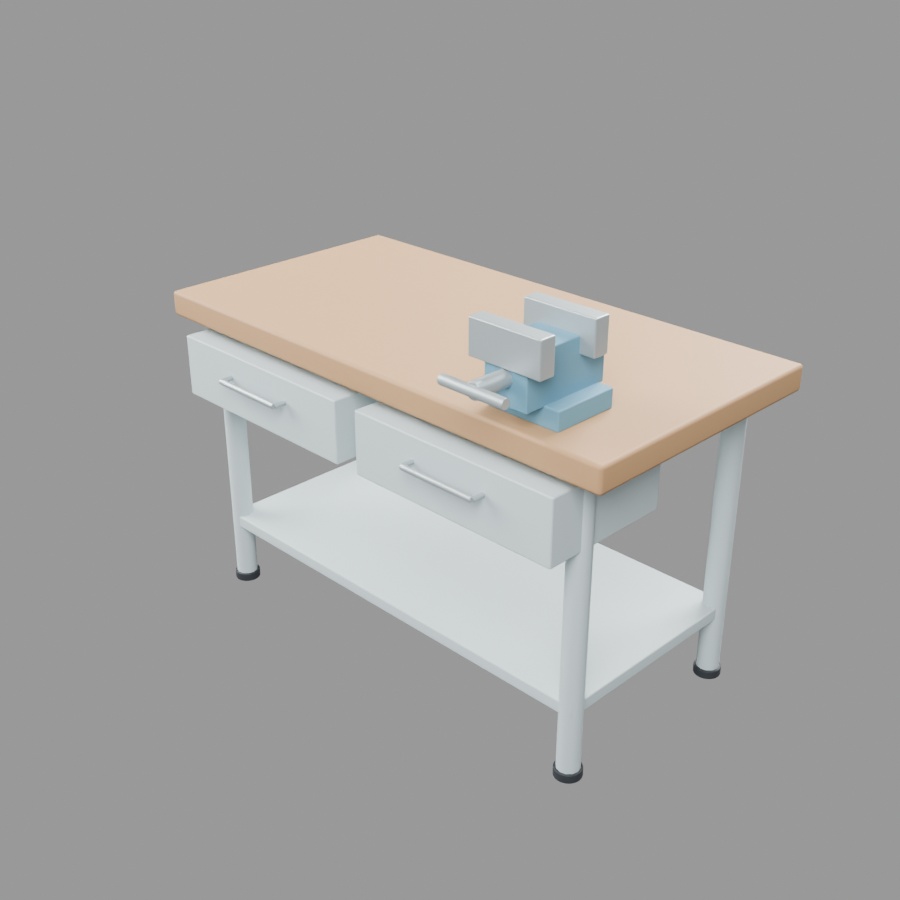 バイス付き作業台|静止3D素材|Blender・FBX・GLB
