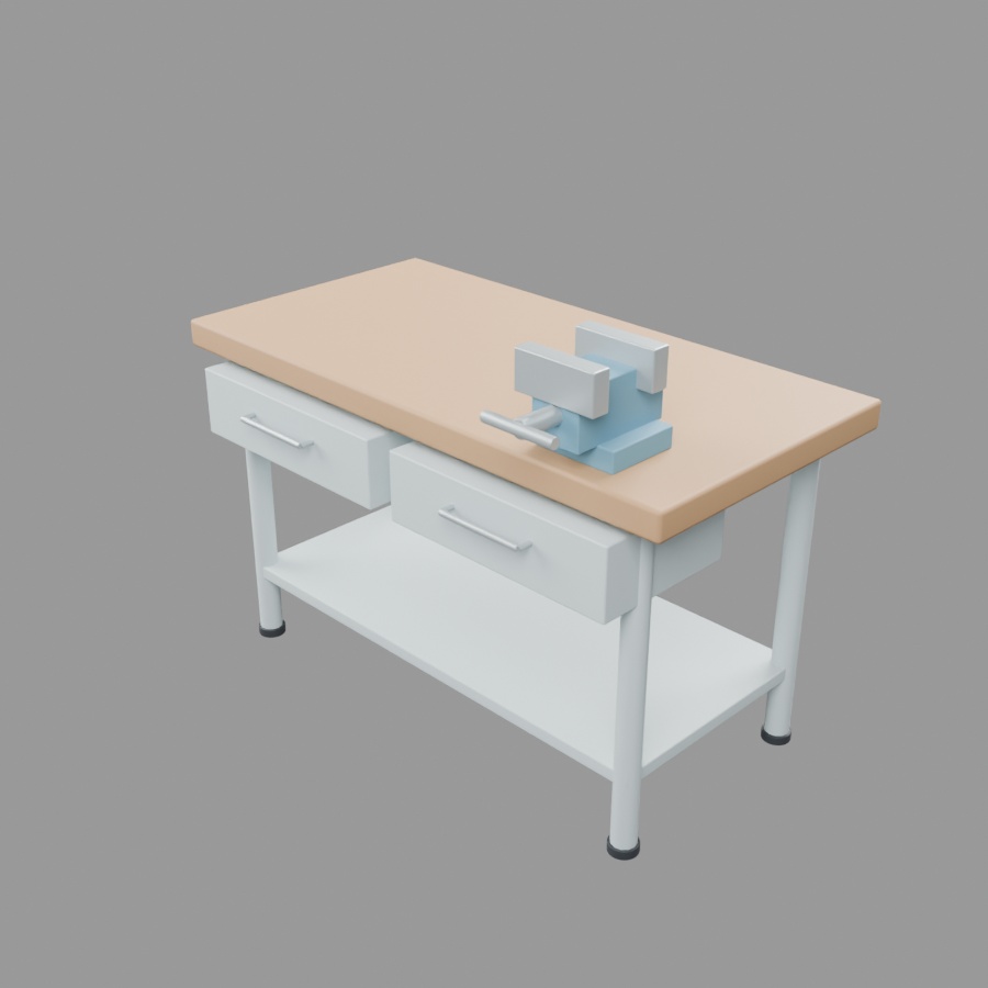 バイス付き作業台|静止3D素材|Blender・FBX・GLB
