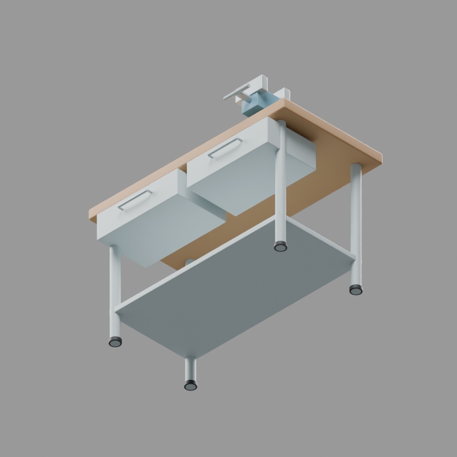 バイス付き作業台|静止3D素材|Blender・FBX・GLB