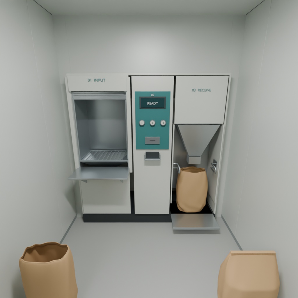 コイン精米所＋無地米袋｜静止3D背景素材｜Blender・FBX・GLB