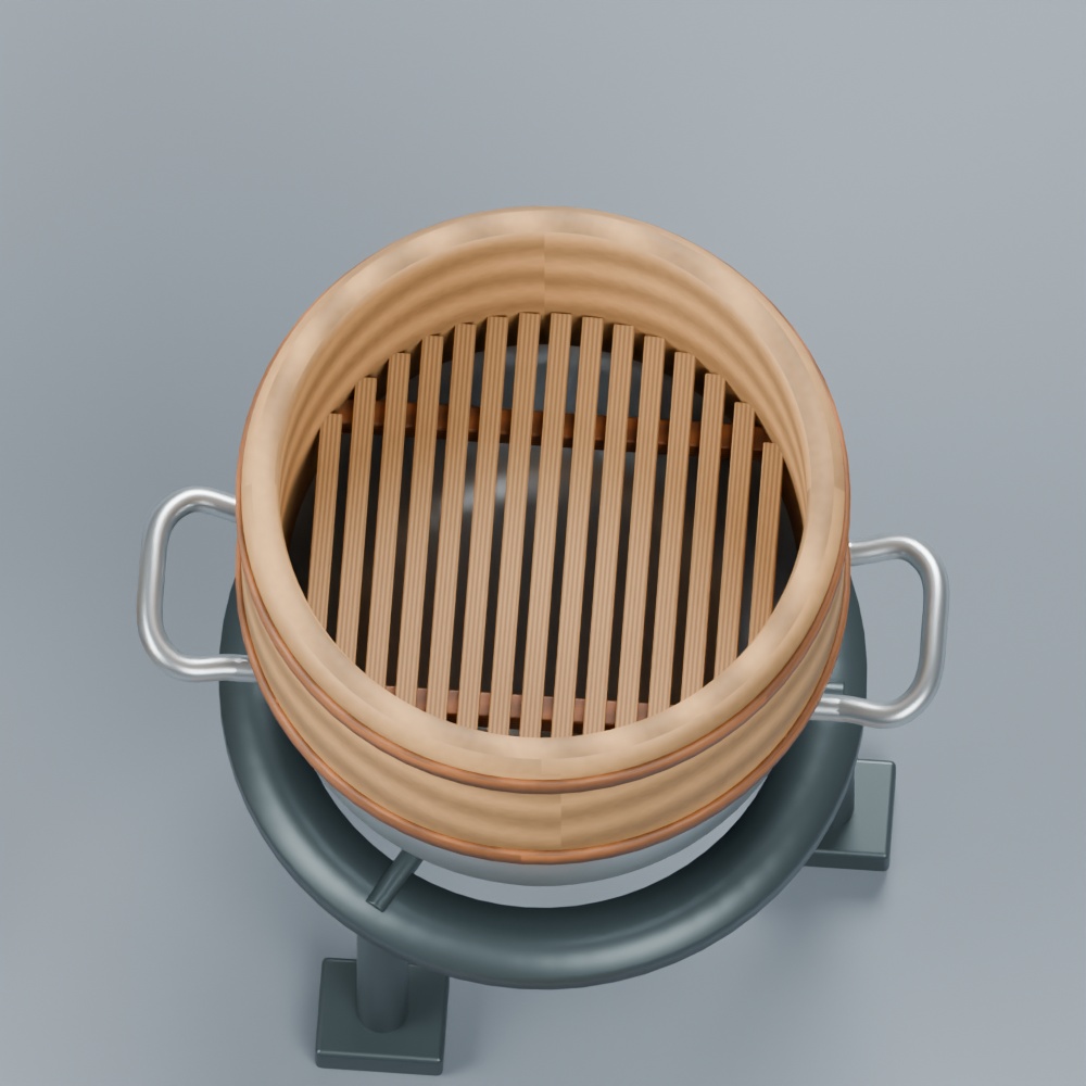餅つきの臼・杵・蒸し台|静止3D素材|Blender・FBX・GLB
