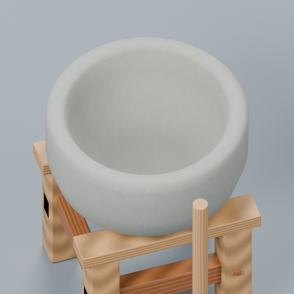 餅つきの臼・杵・蒸し台|静止3D素材|Blender・FBX・GLB