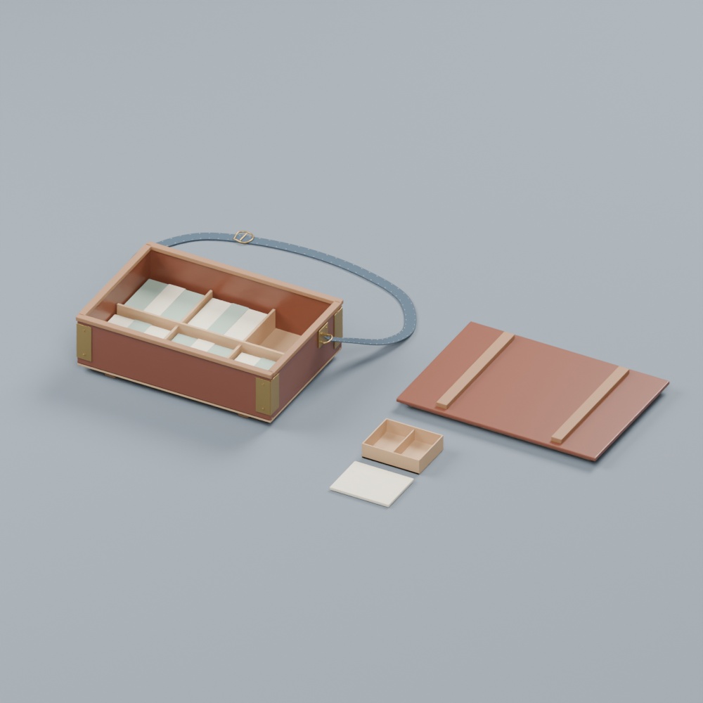 駅弁の立ち売り道具セット｜静止3D素材｜Blender・FBX・GLB