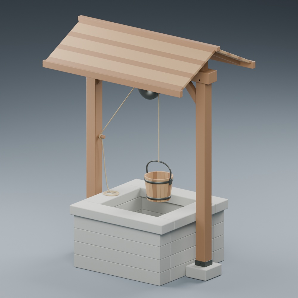 長屋の共同井戸｜静止3D素材｜Blender・FBX・GLB