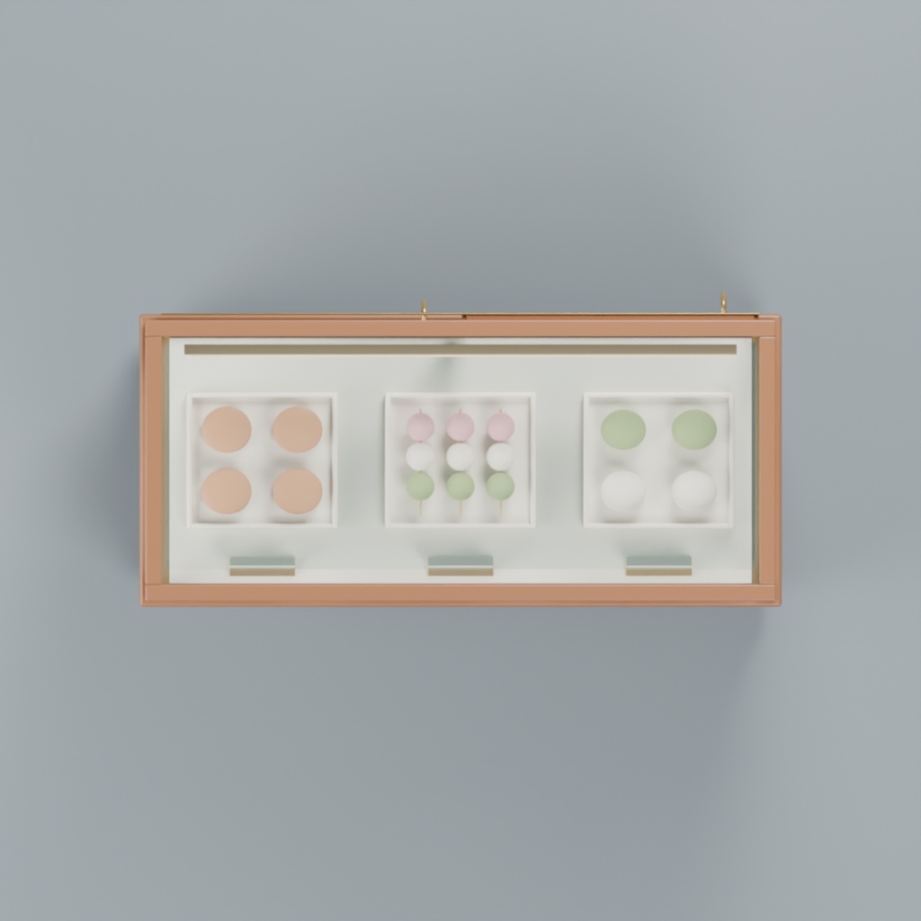 和菓子店の対面ショーケースと和菓子セット|静止3D素材|Blender・FBX・GLB