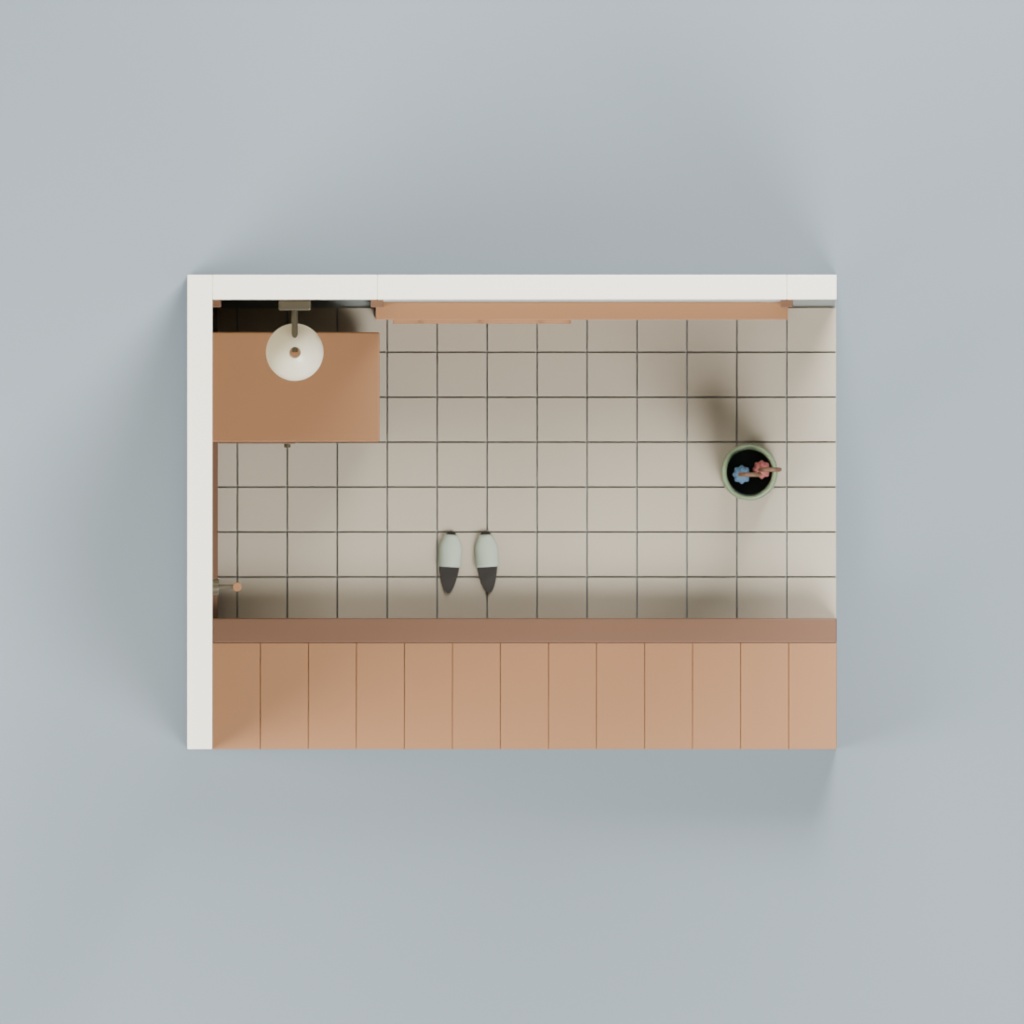 昭和の玄関土間と靴箱・傘立て小区画|静止3D素材|Blender・FBX・GLB