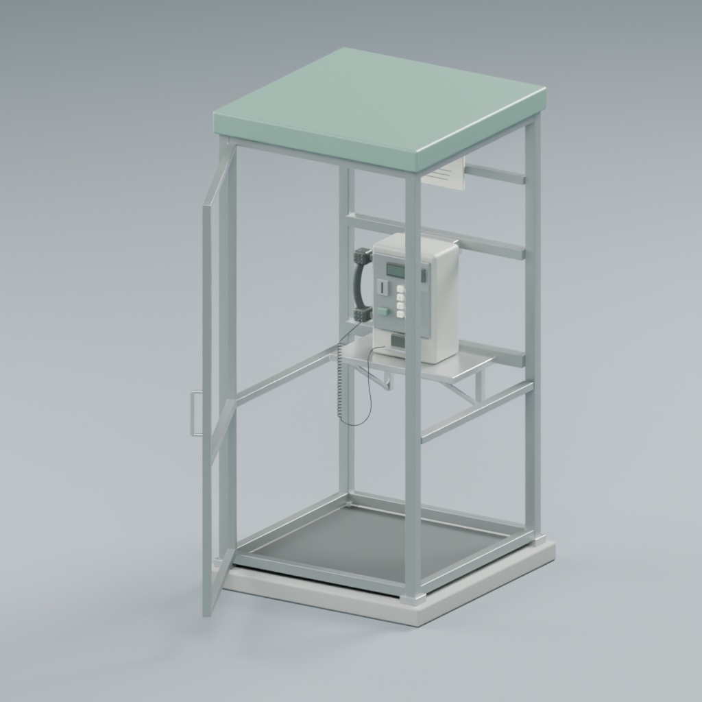 街角の公衆電話ボックスと電話機|静止3D素材|Blender・FBX・GLB