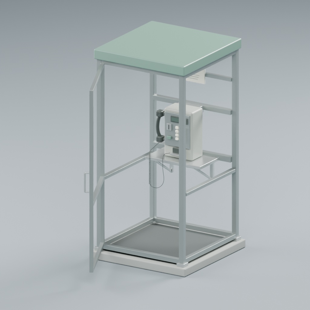 街角の公衆電話ボックスと電話機|静止3D素材|Blender・FBX・GLB