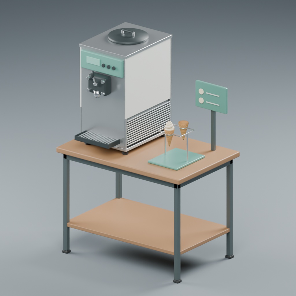 店頭のソフトクリーム販売スタンド｜静止3D素材｜Blender・FBX・GLB