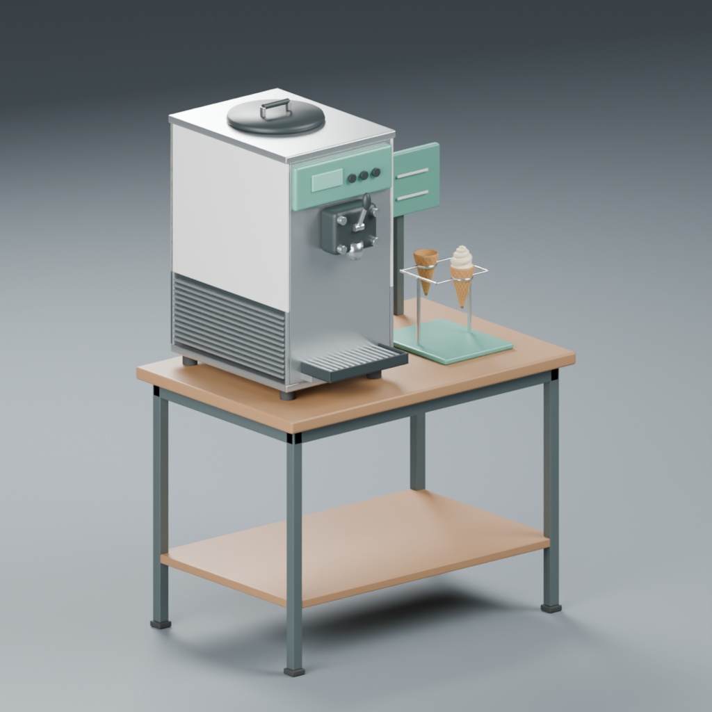 店頭のソフトクリーム販売スタンド|静止3D素材|Blender・FBX・GLB