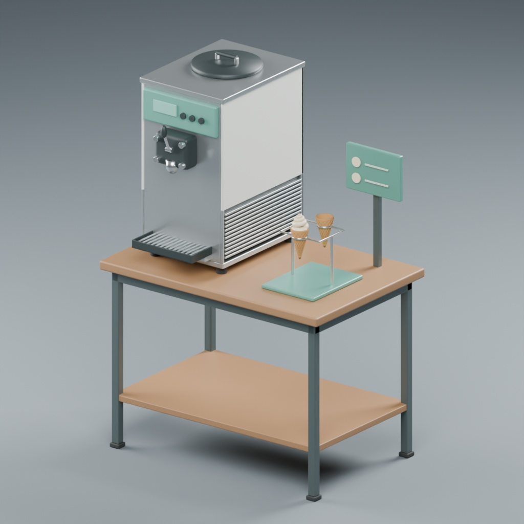 店頭のソフトクリーム販売スタンド|静止3D素材|Blender・FBX・GLB