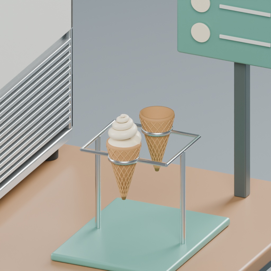 店頭のソフトクリーム販売スタンド|静止3D素材|Blender・FBX・GLB
