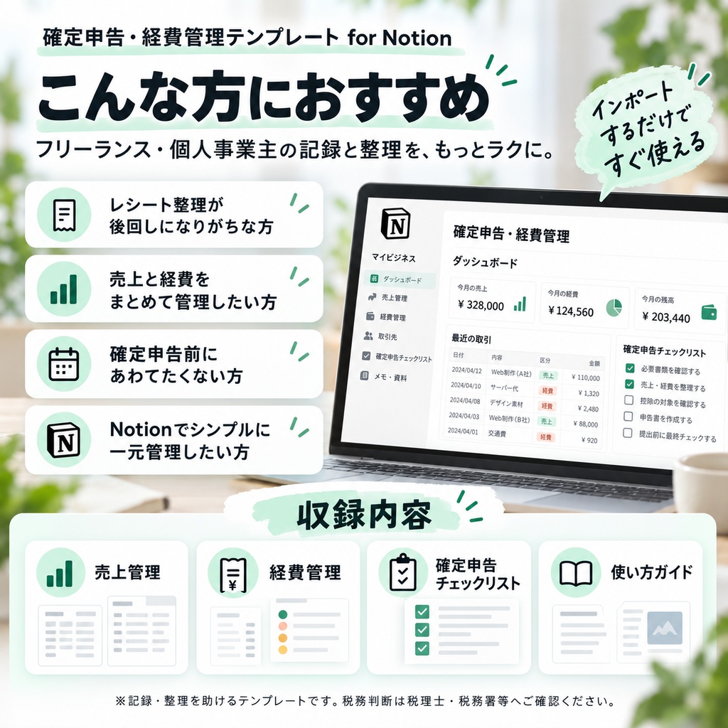 個人事業主のための 確定申告・経費管理 Notionテンプレート