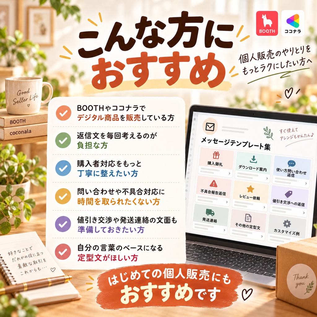 BOOTH・ココナラ個人セラー向け 問い合わせ・取引メッセージ 文章テンプレート集