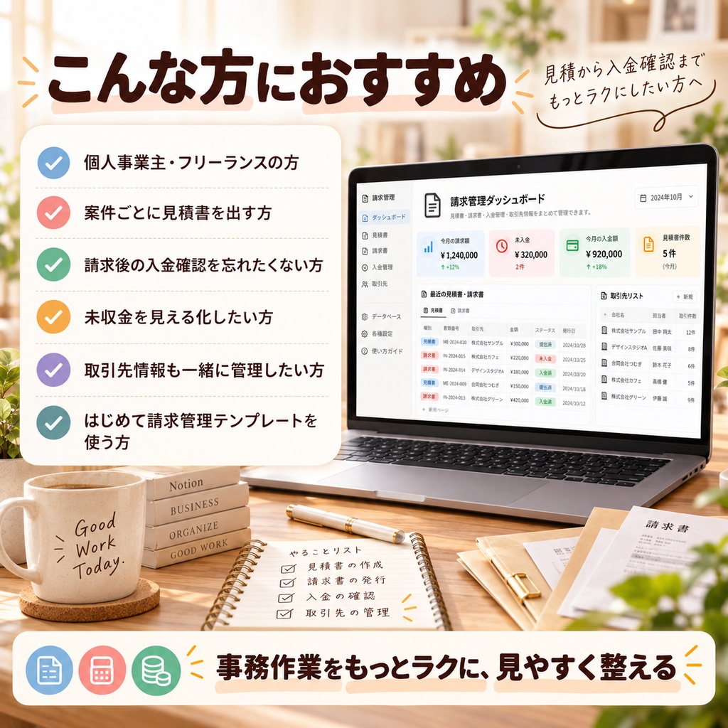 見積書・請求書 発行管理 Notionテンプレート(発行履歴+入金管理+取引先管理)