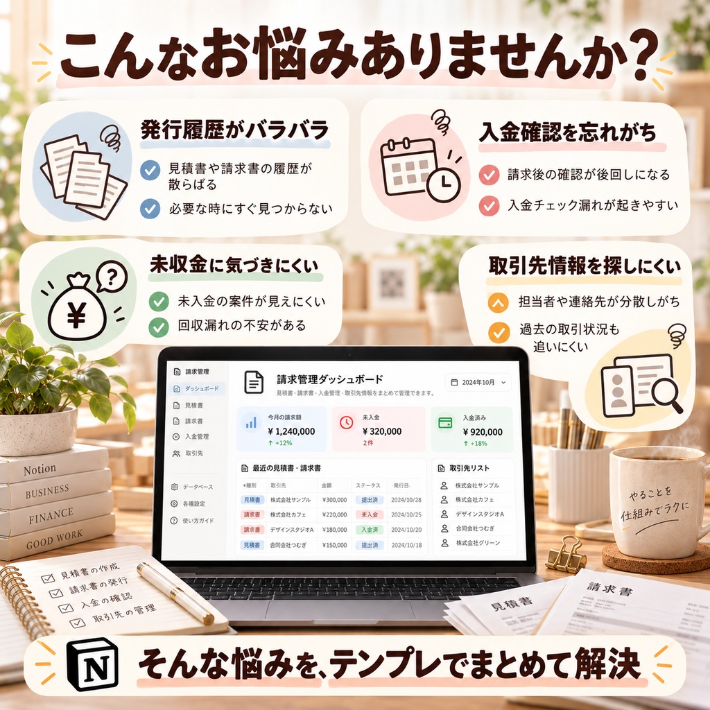 見積書・請求書 発行管理 Notionテンプレート(発行履歴+入金管理+取引先管理)