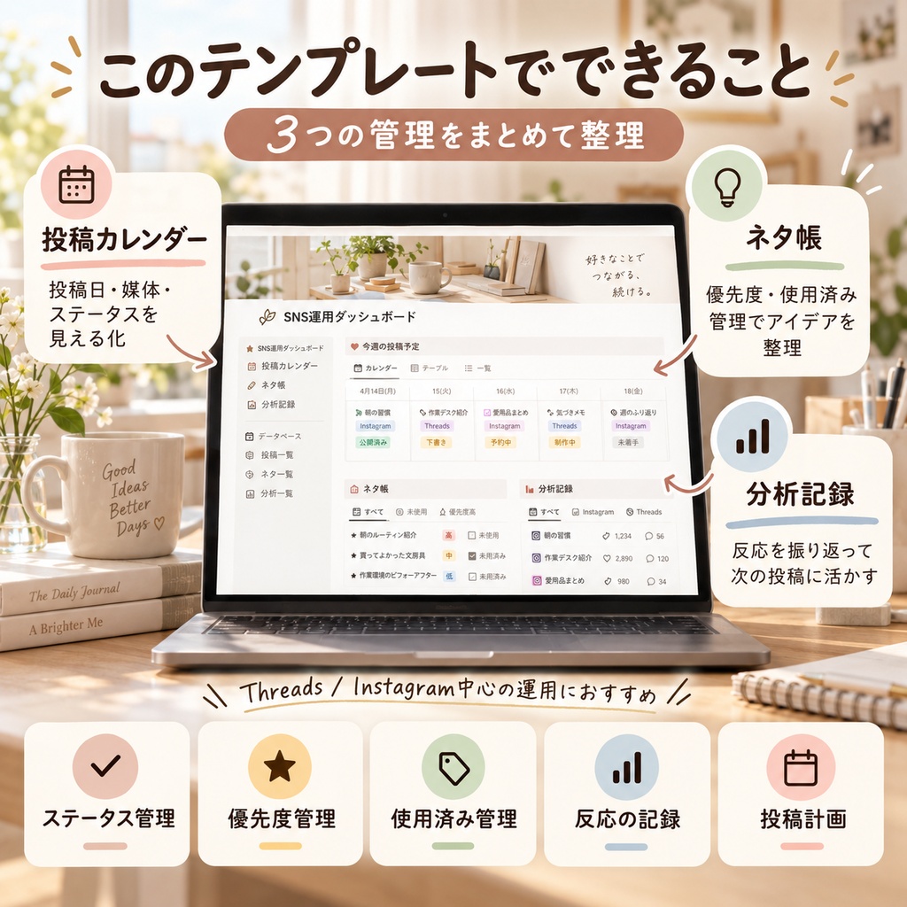 SNS投稿ネタ・コンテンツカレンダー管理 Notionテンプレート(個人クリエイター向け)