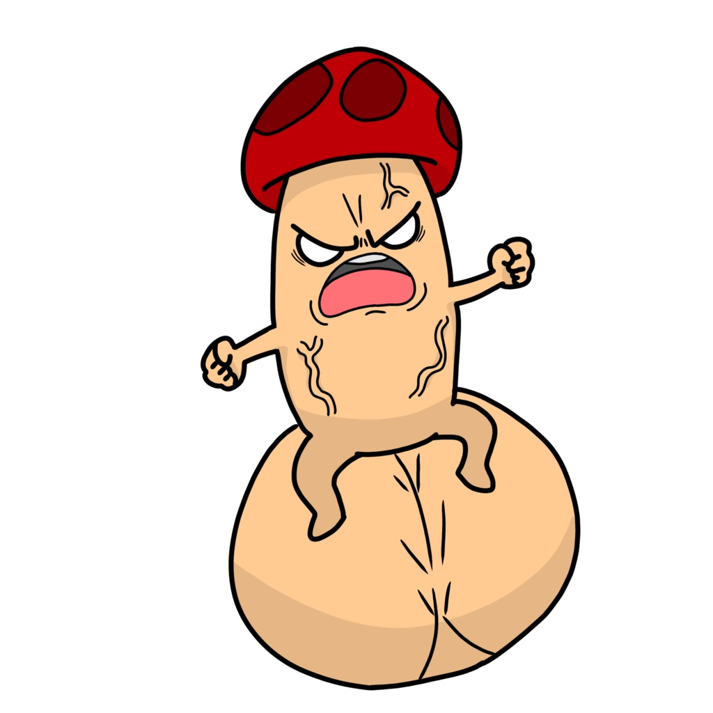 玉にのって怒るキノコくん