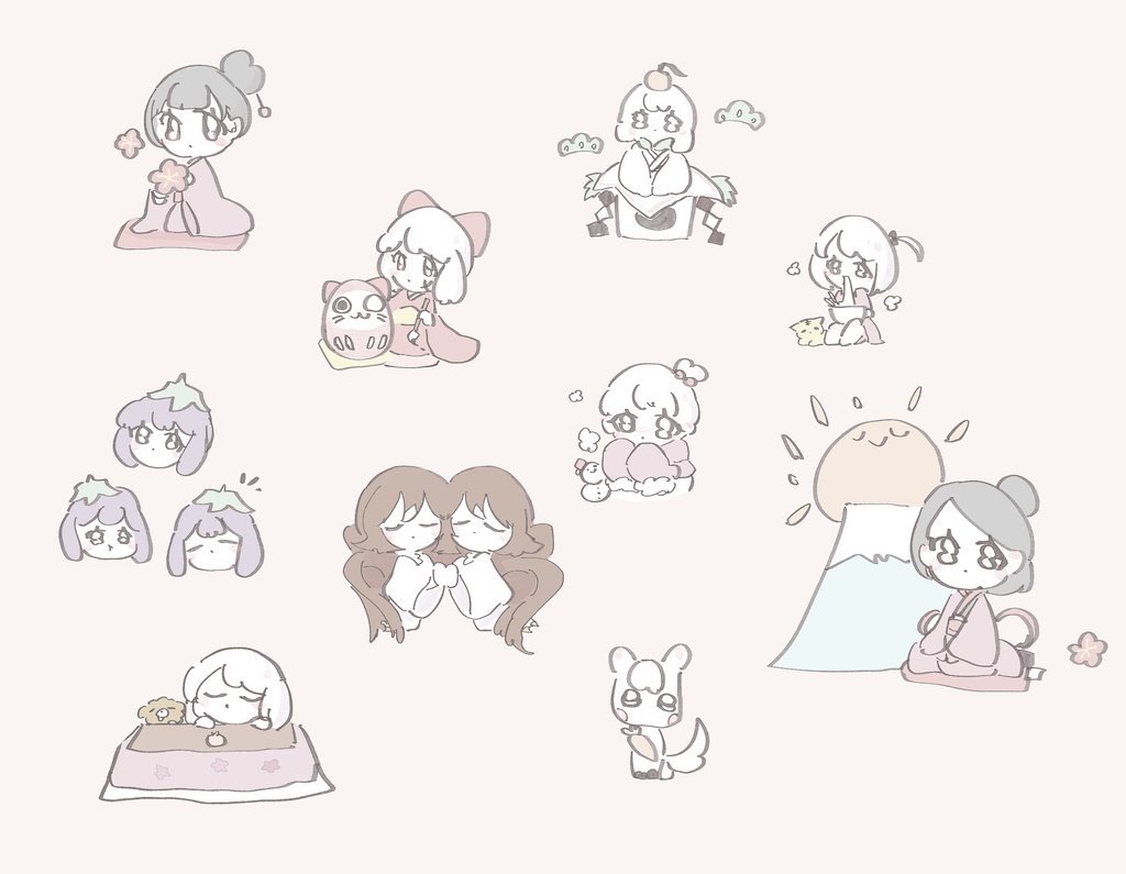 ふんわり女の子のお正月イラスト