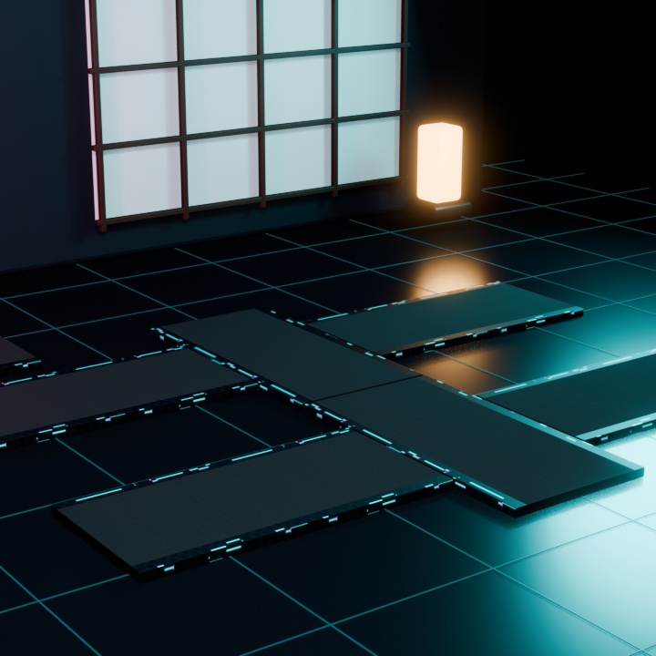 サイバーパンク畳【Quest対応 / VRChatワールド向け3Dアセット】 / Cyberpunk Tatami — Neon-Edged Mats