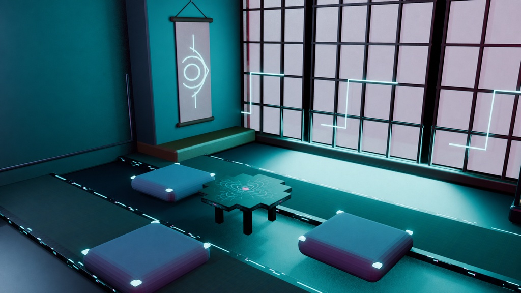 電脳六畳間キット【Quest対応 / VRChat・ゲーム・配信背景】— サイバーパンク和室 全部入り