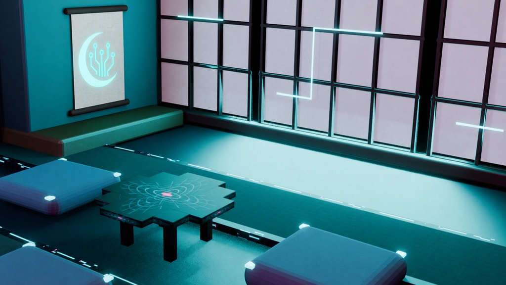 電脳六畳間キット【Quest対応 / VRChat・ゲーム・配信背景】— サイバーパンク和室 全部入り