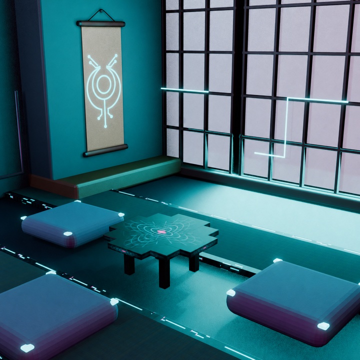 電脳六畳間キット【Quest対応 / VRChat・ゲーム・配信背景】— サイバーパンク和室 全部入り