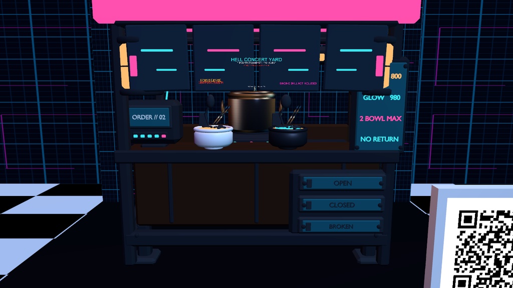 電脳屋台「二杯亭」【Quest対応 / VRChat・ゲーム・配信背景】— サイバーパンク和風ラーメン屋台素材