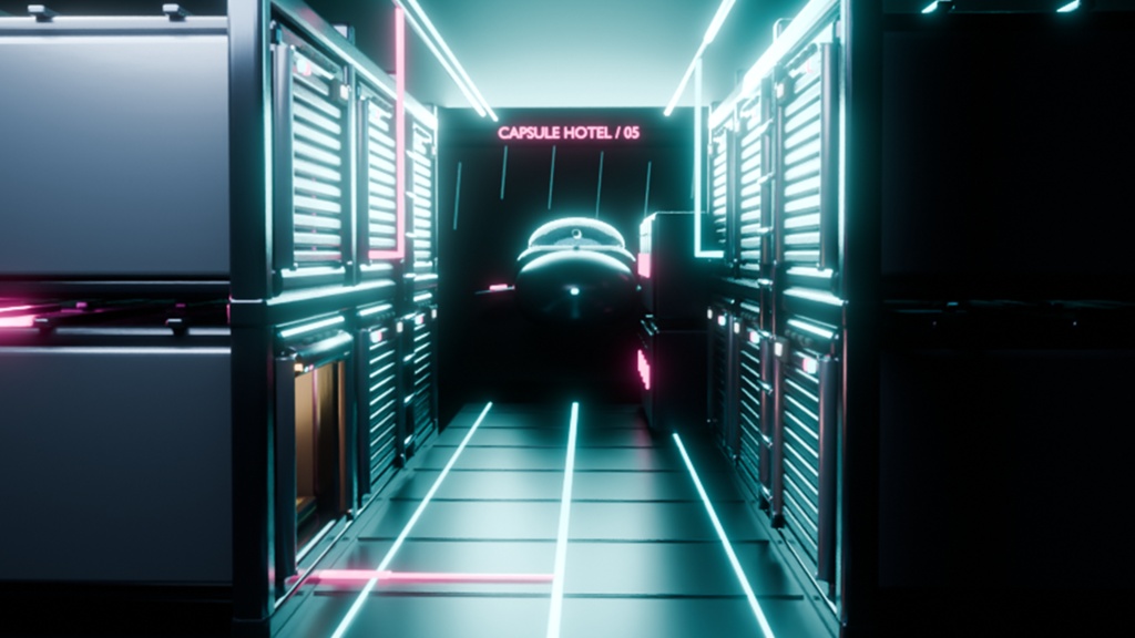 サイバーパンクJAPANESEカプセルホテル【Quest対応 / VRChatワールド向けフルキット】 / Cyberpunk Capsule Hotel Kit