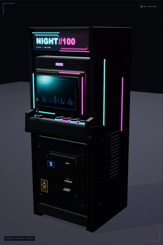 NIGHT//100｜サイバーパンク縦型アーケード筐体 3Dモデル【GLB / Three.jsソース / UE5.8導入ガイド】