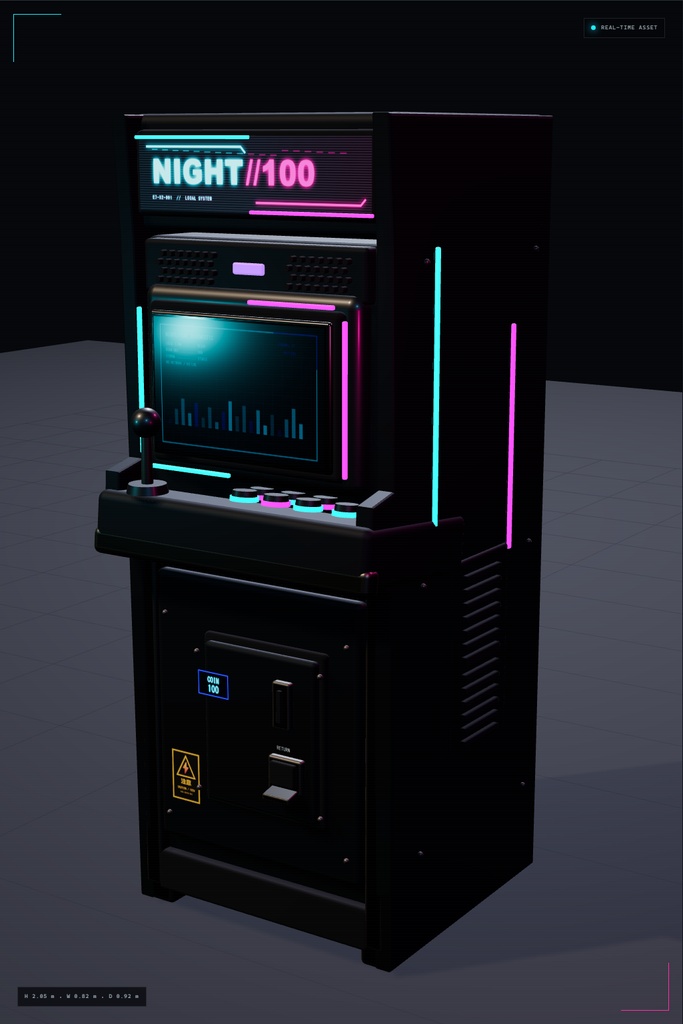 NIGHT//100|サイバーパンク縦型アーケード筐体 3Dモデル【GLB / Three.jsソース / UE5.8導入ガイド】