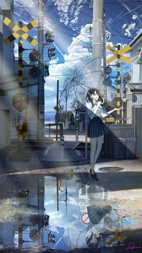 「雨上がりの踏切」レイヤー分け参考psdデータ(500×889px)