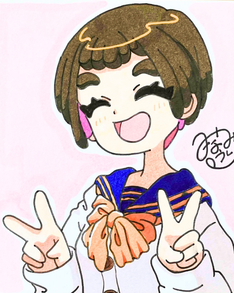 手描きイラスト ミニ色紙 オリジナルキャラクター アニメ風 女の子