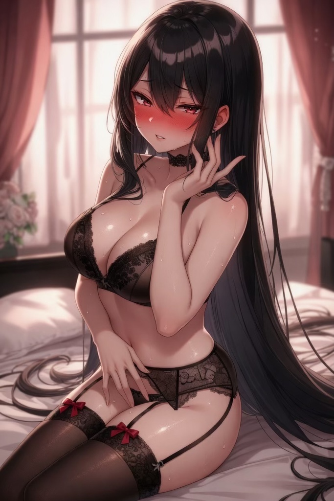 【高画質】AI美少女 紫ランジェリー ガーターベルト セクシーイラスト 3枚セット