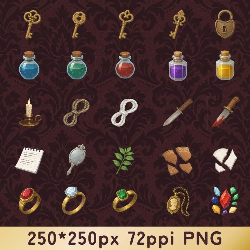 【TRPG・マダミス向け】アンティークな汎用アイコン素材50個セット